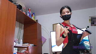 This babe tries on her underclothes in obverse of me so I feel up to fuck her and I fuck her few times