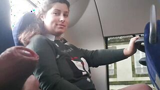 Voyeur seduces Milf to Suck&amp;Jerk his Penis in Bus