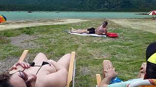 Voyeur masturbates on the shore foreside in foreside of my spouse