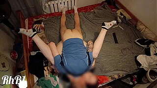 Red-haired young lady in socks reaches agonorgasmos in missionary location with her legs up