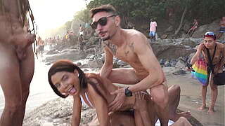 Daped-In-Public #3 : Bianca DANTAS copulates in obverse of many nation at an overflooded strand (DAP, anal, National sex, monster cocks, voyeur, consummate ass, ATM, 3on1) OB299